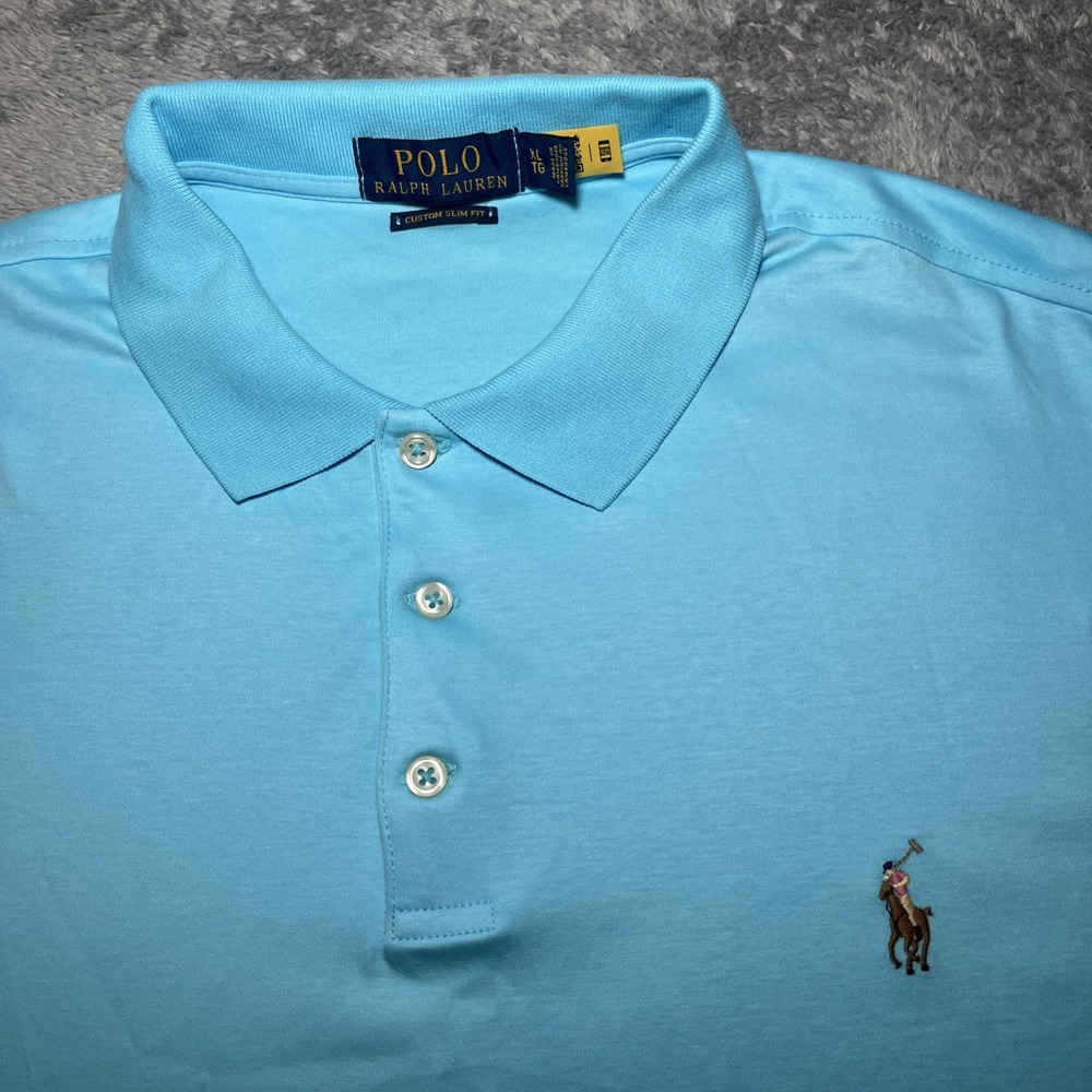 Polo Ralph Lauren Custom Slim Fit Men's Light Blue Short Sleeve SZ XL Flesh Pony